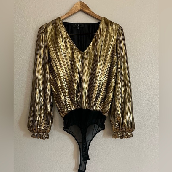 Diva Attitude Gold Pleated Long Sleeve Bodysuit NWOT - Picture 3 of 7